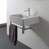 Scarabeo 8031/R-40-TB-One Hole Teorema Square Wall Mounted Ceramic Sink with Polished Chrome Towel Bar, White view 1