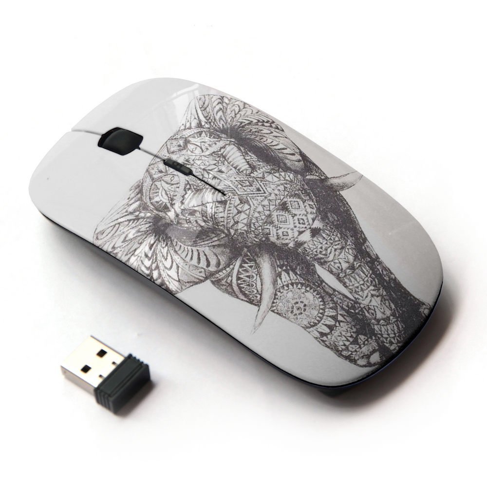 Graphic4You Indian Tribal Elephant Ergonomic Wireless Mouse with Nano Receiver