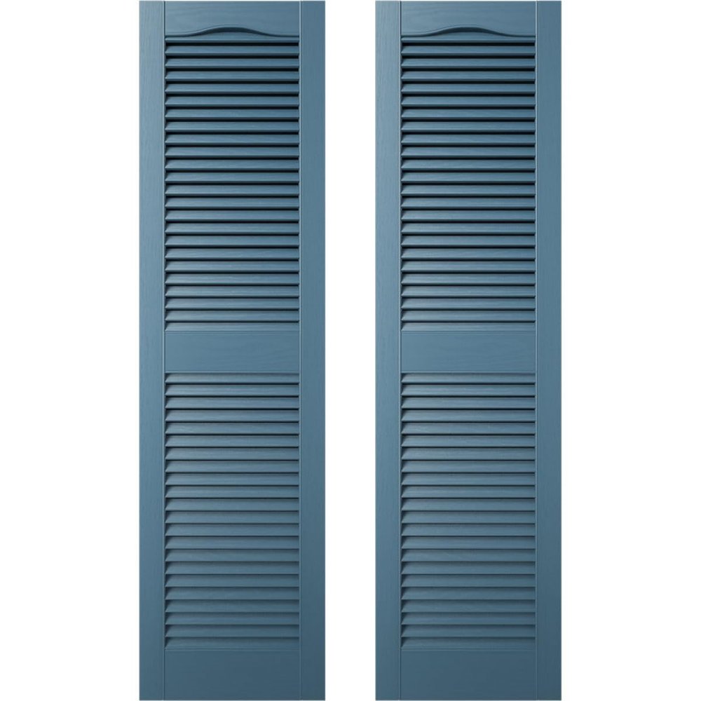 Builders Edge 12 in. W x 41 in. H, Custom Cathedral Top Center Mullion, Open Louver Shutters, Includes Matching Installation Spikes (Per Pair), 036 - Classic Blue