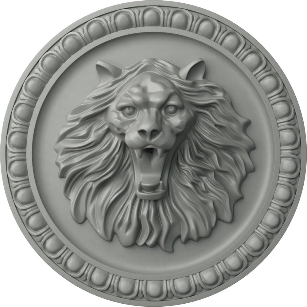 Ekena Millwork ROS14X14LI Lion Rosette, 13 3/4"OD x 3 5/8"P, Primed