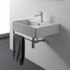 Scarabeo 8031/R-60-TB-One Hole Teorema Rectangular Wall Mounted Ceramic Sink with Polished Chrome Towel Bar, White view 1