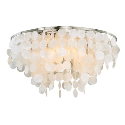 VAXCEL Elsa 24-in W Satin Nickel Capiz Shell Coastal Flush Mount Ceiling Light Fixture