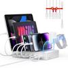 SooPii 60W 6-Port Charging Station for Multiple Devices, PD 20W USB C Fast Charging for lPhone 14/13/12,6 Short Cables Included, 2 in 1 Holder,for Phones,Tablets and Others,White view 1