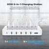 SooPii 60W 6-Port Charging Station for Multiple Devices, PD 20W USB C Fast Charging for lPhone 14/13/12,6 Short Cables Included, 2 in 1 Holder,for Phones,Tablets and Others,White view 2