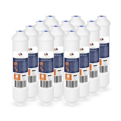 Aquaboon T33 Inline Post Activated Carbon Water Filter for Refrigerator, Ice Maker w/Quick Connect for 1/4 Water Line Compatible with ICF-10, 12-Pack
