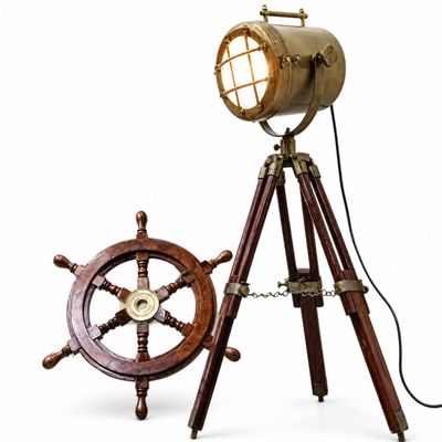 Antique Spotlight Nautical Home Decor Brass Finish Tripod Desktop Lamp Rustic Vintage Home Decor Gifts