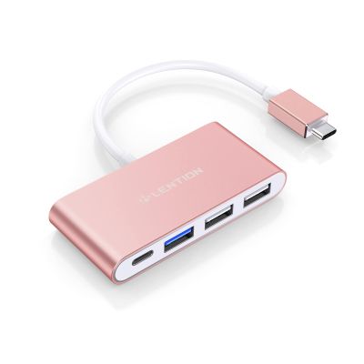 LENTION 4-in-1 USB-C Hub with Type C, USB 3.0, USB 2.0 for 2025-2016 MacBook Pro (M1-M5), iPhone 17-15 New Mac Air/Surface, ChromeBook, More, Multiport Charging & Connecting Adapter (C13, Rose Gold)