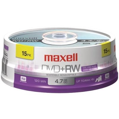 DVD+RW Rewritable Disc, 4.7 GB, 4x, Spindle, Silver, 15/Pack
