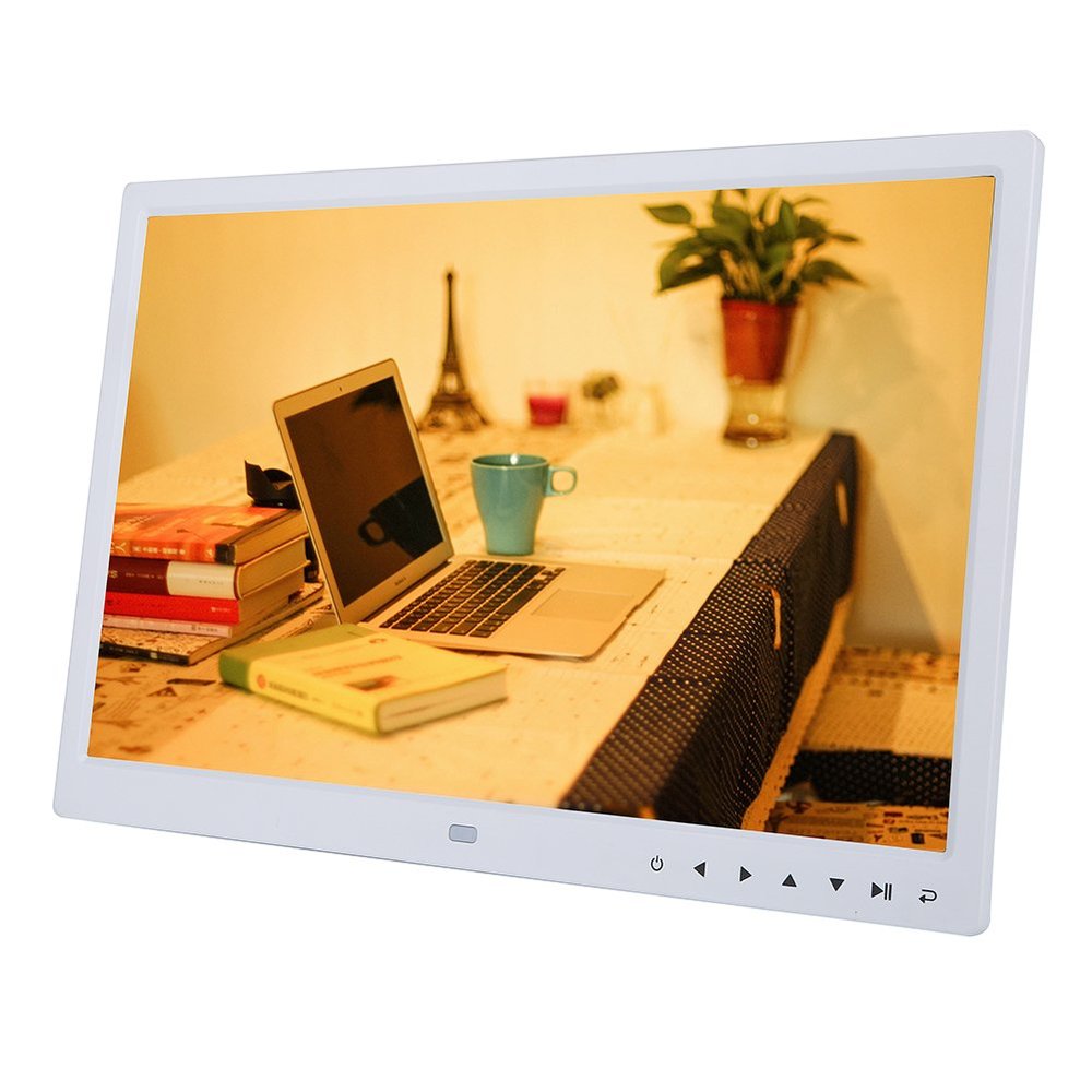 15 Inch Digital Picture Frame, Large Frameo Digital Photo Frame with Remote Control Support Video and Music, Slideshow Clock Calendar Wall Mountable MP3/4 Movie Player (White)