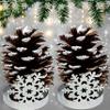 Lighted Pine Cone Christmas Decor Set of 2, Real Pinecones in White Metal Snowflake Holders, Snow Brushed Flameless LED Candle Decorations for Table, Mantel, Shelf, Holiday Centerpiece, 5.5" H view 2