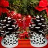 Lighted Pine Cone Christmas Decor Set of 2, Real Pinecones in White Metal Snowflake Holders, Snow Brushed Flameless LED Candle Decorations for Table, Mantel, Shelf, Holiday Centerpiece, 5.5" H view 3