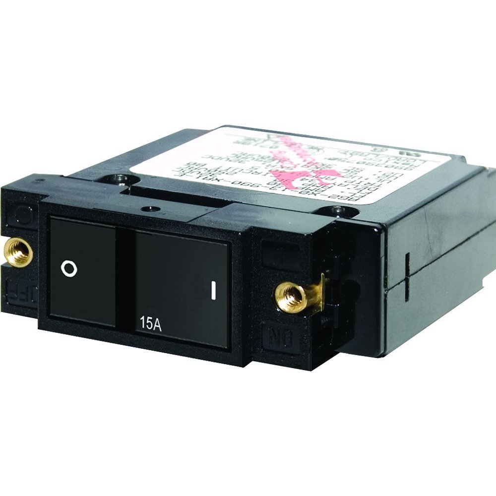 Blue Sea Single Pole Small Case 2" Flat Rocker Circuit Breaker (15 Amp)