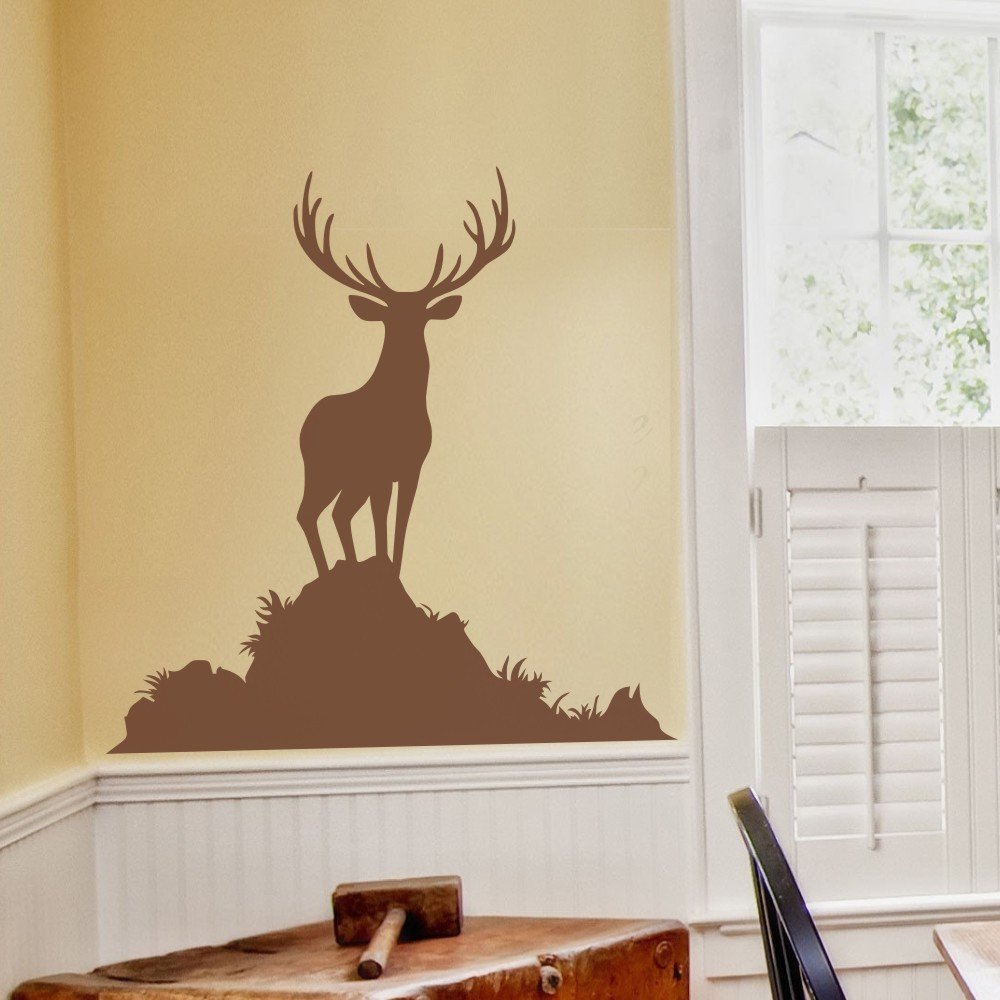 Buck Wall Decal Animal Wall Sticker Vinyl Deer Wall Decal Wildlife Hunting Decor Men's Room Art Decoration Medium,Brown
