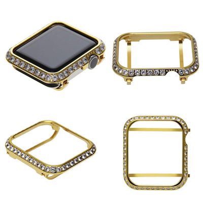 HJINVIGOUR 3.0mm Bling spakling Bling Rhinestone Diamond Zircon Crystal case Cover Bezel Handwork Inlaid Compatible Apple Watch Series 4 Series 3 2 1 (Gold, 44mm)