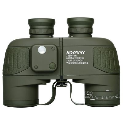 Hooway 7x50 Waterproof Floating Marine Binocular w/Internal Rangefinder & Compass for Navigation,Boating,Bird Watching and More(Army Green