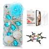 STENES Bling Case Compatible with iPhone 7 Plus/iPhone 8 Plus - Stylish - 3D Handmade [Sparkle Series] Rose Flowers Starfish Shell Design Cover with Screen Protector [2 Pack] - Blue view 1