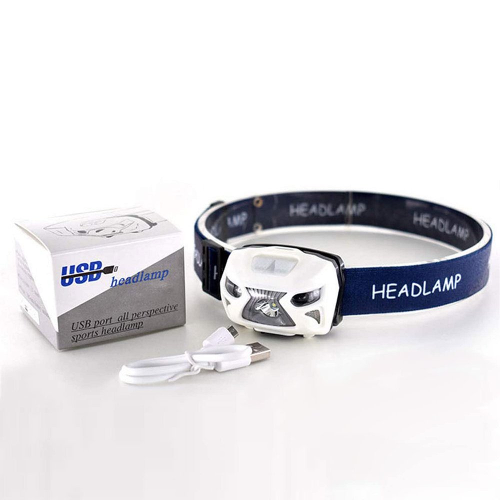 XUNATA Head Lamps, 3 Modes USB Rechargeable Headlamp Flashlight, Great for Camping, Hiking, Dog Walking, Kids, Water and Shock Resistant, Adjustable, Batteries Included(White+Blue)