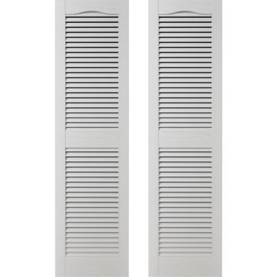 Builders Edge 12 in. W x 66 in. H, Custom Cathedral Top Center Mullion, Open Louver Shutters, Includes Matching Installation Spikes (Per Pair), 001 - White