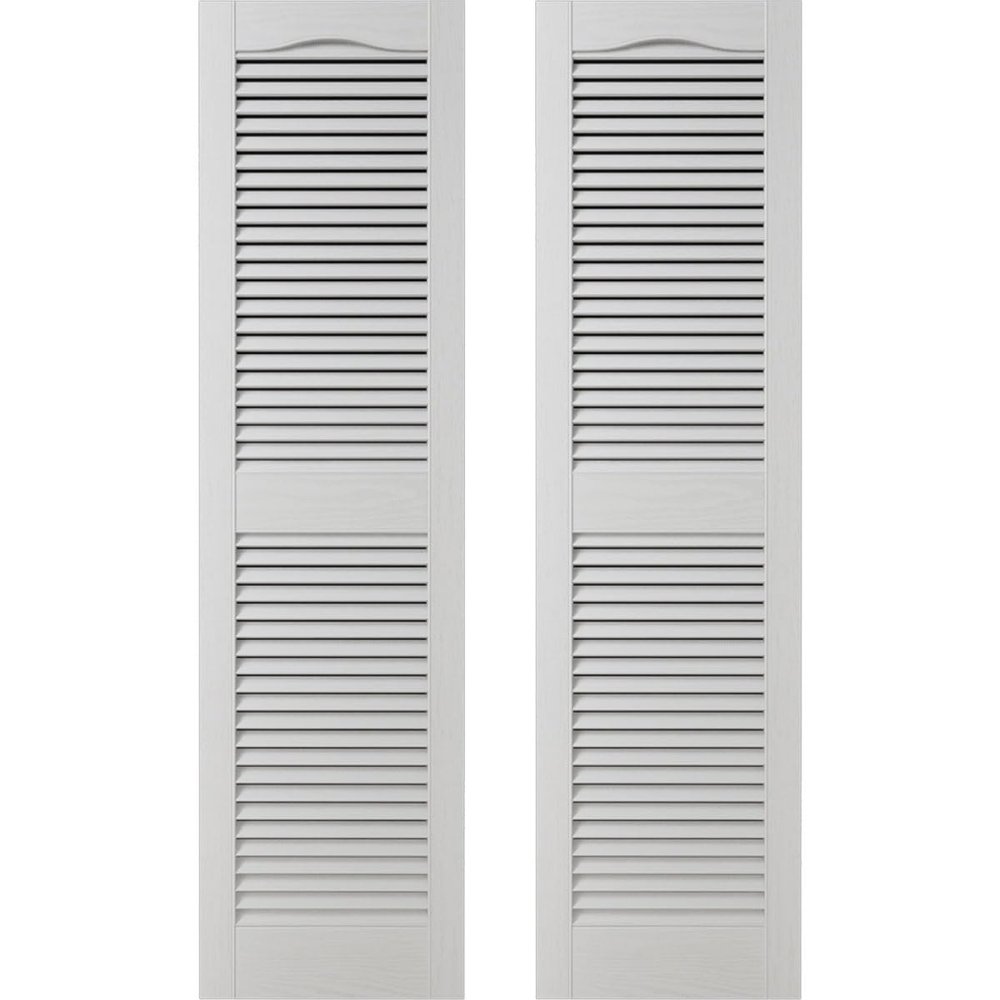 Builders Edge 12 in. W x 66 in. H, Custom Cathedral Top Center Mullion, Open Louver Shutters, Includes Matching Installation Spikes (Per Pair), 001 - White
