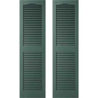 Builders Edge 12 in. W x 59 in. H, Custom Cathedral Top Center Mullion, Open Louver Shutters, Includes Matching Installation Spikes (Per Pair), 028 - Forest Green