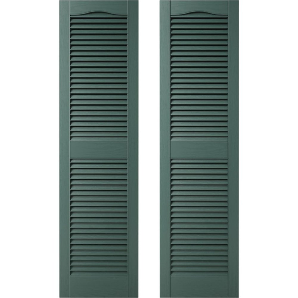 Builders Edge 12 in. W x 59 in. H, Custom Cathedral Top Center Mullion, Open Louver Shutters, Includes Matching Installation Spikes (Per Pair), 028 - Forest Green