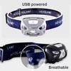 XUNATA Head lamps, 3 Modes USB Rechargeable Headlamp Flashlight, Great for Camping, Hiking, Dog Walking, Kids, Water and Shock Resistant, Adjustable, Batteries Included(Green+Blue) view 4