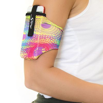 Sprigs Phone Armband for Running, Stretch Sleeve Arm Holder for iPhone 17, Samsung Galaxy S26 & Google Pixel 11, Fits Smartphones with Case for Jogging & Walking - Spin Art, Medium