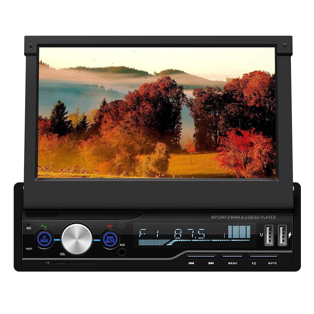 XISEDO 7 Inch Single Din Wince in-Dash Retractable Car Stereo 1024x600 Capacitive Touch Screen Head Unit MP3/MP4/MP5 Player Support AUX/Bluetooth/SWC (with Rear-View Camera)