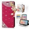 STENES Bling Wallet Case Compatible with Samsung Galaxy J7 (2018) - Stylish - 3D Handmade Heart Pendant Flowers Design Leather Case with Wrist Strap & Screen Protector [2 Pack] - Red view 1