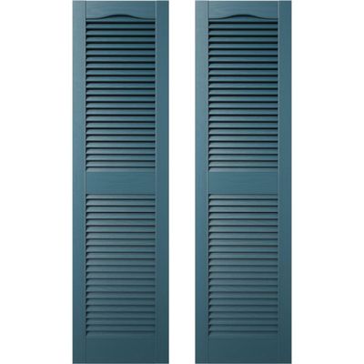 Builders Edge 12 in. W x 68 in. H Builders Edge, Custom Cathedral Top Center Mullion, Open Louver Shutters, Includes Matching Installation Spikes (Per Pair), 166 - Midnight Blue
