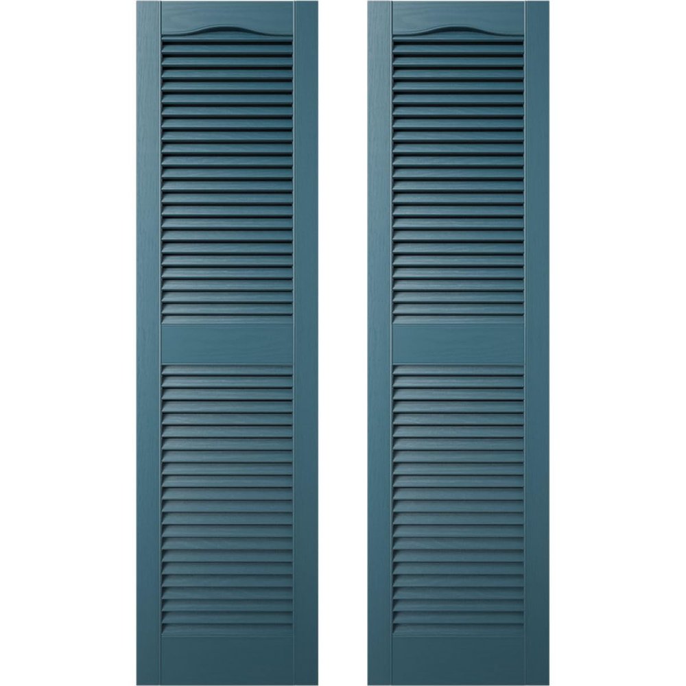 Builders Edge 12 in. W x 68 in. H Builders Edge, Custom Cathedral Top Center Mullion, Open Louver Shutters, Includes Matching Installation Spikes (Per Pair), 166 - Midnight Blue