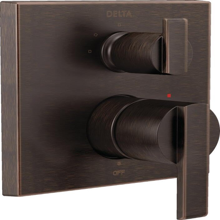 DELTA FAUCET T24867-RB, Venetian Bronze Ara Angular Modern Monitor 14 Series Valve Trim with 3-Setting Integrated Diverter