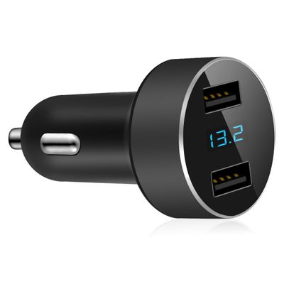 LIHAN 2 USB Car Charger,12V/24V Voltage Meter, Black