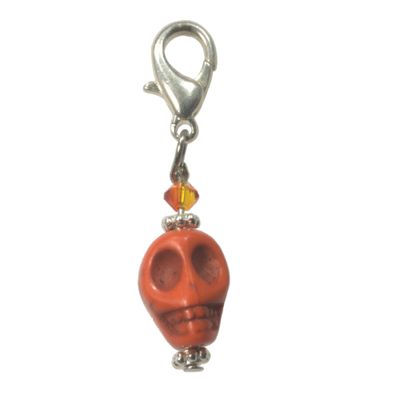 Charm, Zipper Pull Charm,Genuine Gemstone Skull with Austrian Crystal + GIFT BAG