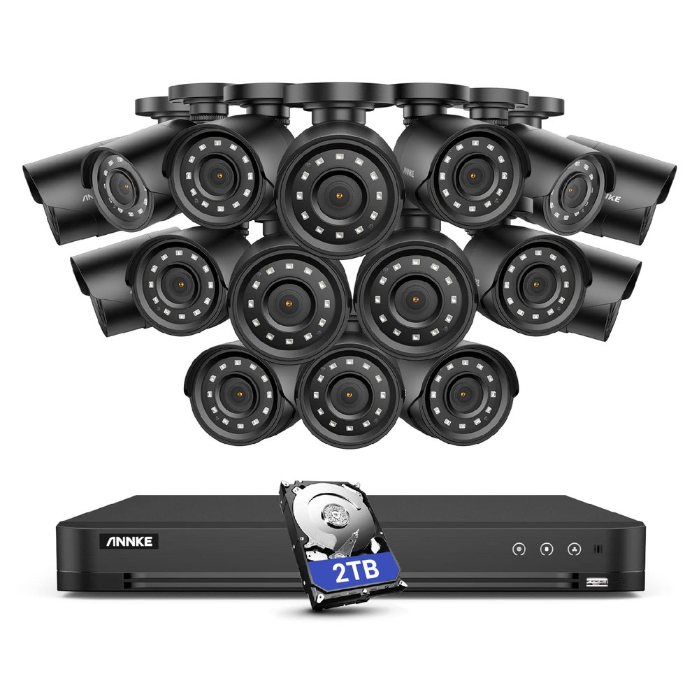 ANNKE 32-Channel Security Camera System, H.265+ 1080P Video AI DVR Recorder with 2TB Surveillance Hard Drive and (16) 2.0MP Weatherproof CCTV Camera with Superior Night Vision, Human/Vehicle Detection