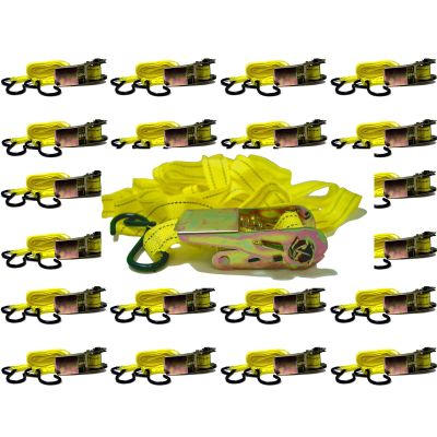 BlueDot Trading Bundle of 24 Pieces Quick Release Ratchet Tie Down Set - Heat Treated Vinyl Coated S Hooks & Cargo Straps for Moving, Motorcycles, and Securing
