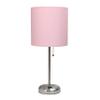 Simple Designs LT2024-LPK Brushed Steel Stick Table Desk Lamp with Charging Outlet and Drum Fabric Shade, Light Pink view 1
