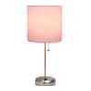 Simple Designs LT2024-LPK Brushed Steel Stick Table Desk Lamp with Charging Outlet and Drum Fabric Shade, Light Pink view 2