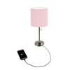Simple Designs LT2024-LPK Brushed Steel Stick Table Desk Lamp with Charging Outlet and Drum Fabric Shade, Light Pink view 3
