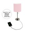 Simple Designs LT2024-LPK Brushed Steel Stick Table Desk Lamp with Charging Outlet and Drum Fabric Shade, Light Pink view 4