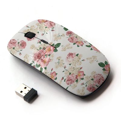 Graphic4You Flower Floral Pattern(White) Ergonomic Wireless Mouse with Nano Receiver