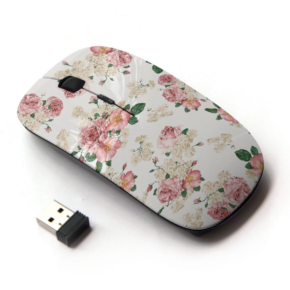 Graphic4You Flower Floral Pattern(White) Ergonomic Wireless Mouse with Nano Receiver