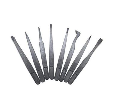 Plastic Tweezer Sets Black Straight Bend Anti-Static Repair Tool Portable