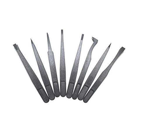 Plastic Tweezer Sets Black Straight Bend Anti-Static Repair Tool Portable