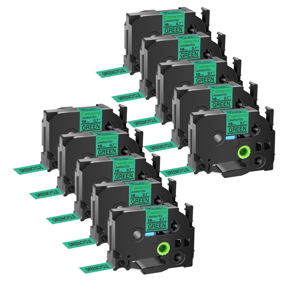 GREENCYCLE Compatible for 3/4 Inch (18mm) x 8m TZ741 TZe741 TZ-741 TZe-741 Laminated AZE Tape for Ptouch Cube PT-D400 PT-D600 PT-D400AD PT2730VP Label Maker (Black on Green, 10 Pack)