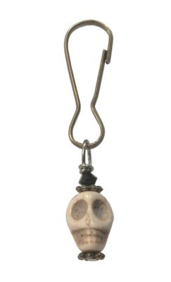 Charm, Zipper Pull Charm. Genuine Gemstone Skull with Austrian Crystal +GIFT BAG