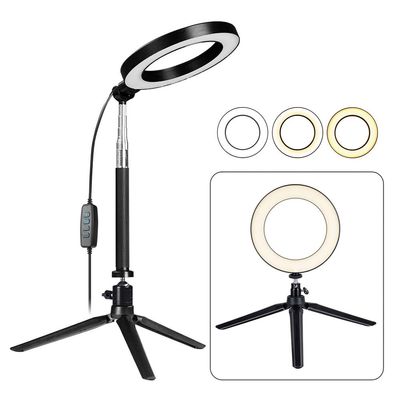 Fonrest LED Ring Light with Stretchable Tripod Stand Selfie Stick, 6-inch Dimmable Floor/Table Annular Lamp for Selfie, Makeup, Live Stream, YouTube, Vlog, Camera/Phone Video Shooting USB Plug