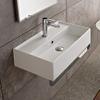 Scarabeo 5001-TB-One Hole Teorema Rectangular Wall Mounted Ceramic Sink with Polished Chrome Towel Bar, White view 1