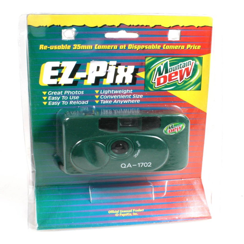 35MM EZ-PICS FILM CAMERA, MOUNTAIN DEW EDITION IN ORIG PACKAGING
