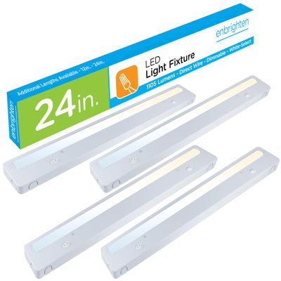 Enbrighten Premium 24in. LED Under Cabinet Light Fixture, Direct-Wire, 900 Lumens, 97 CRI, Color-Select, On/Off Switch, In-Wall Dimmer Compatible, 50,000 hr. LED Life, Steel Housing, White, 34290